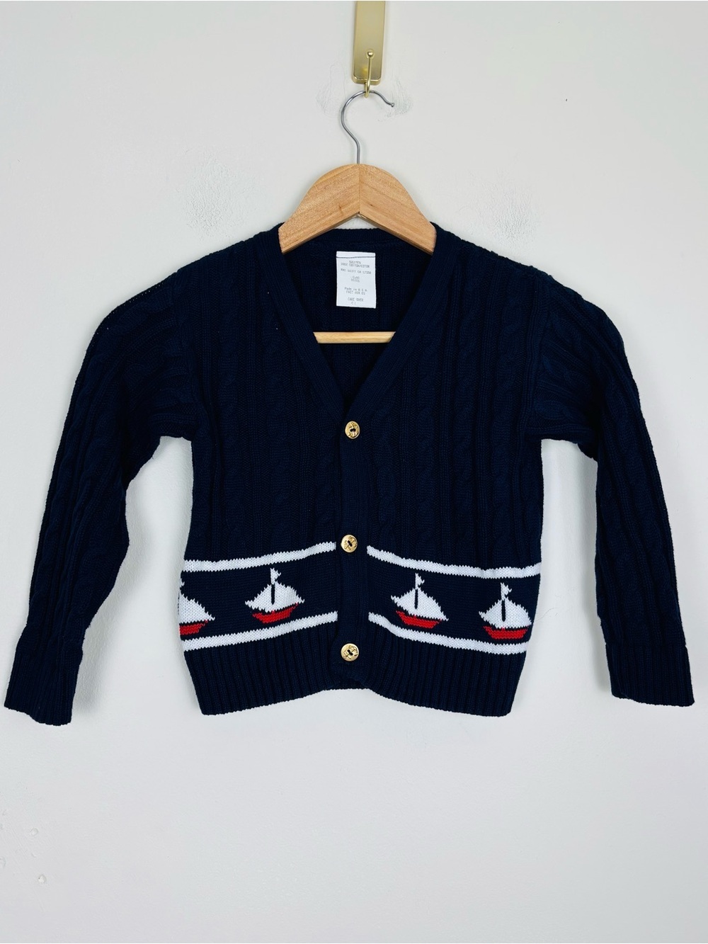 Vintage Good Lad Sailboat Sweater Nautical Cable Knit Cardigan Made USA Toddler